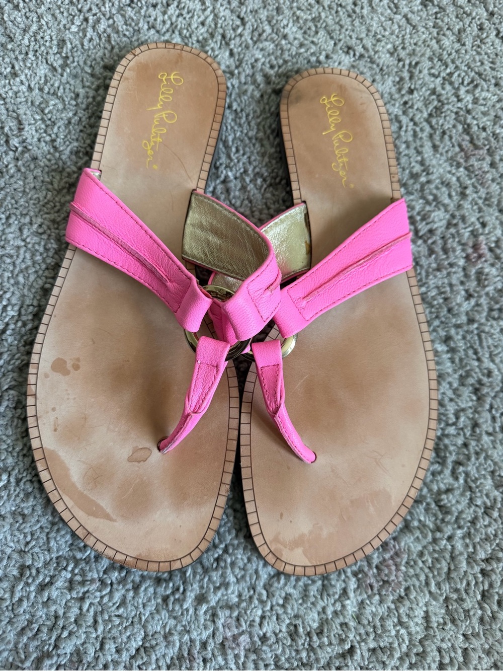 Lilly Pulitzer Hot Pink Leather Knot Sandals with Gold Accent